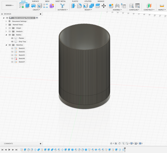 FUSION 360 CAD FILES - 3D Printable Planters with Quick-Click Drip Tray